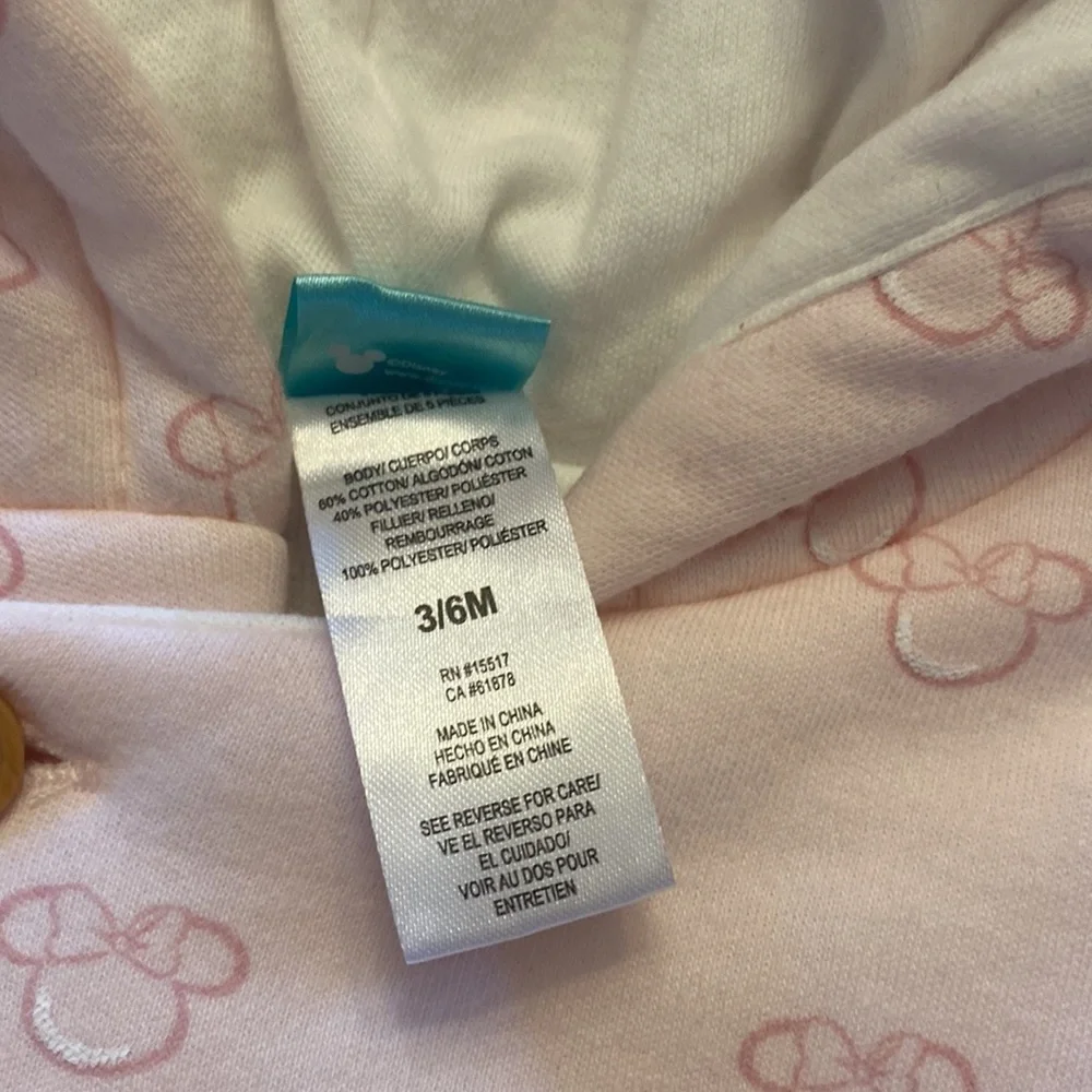 NWT Disney infant 3-6 months pink 2 piece set with Minnie Mouse design on fabric